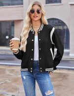 Zeagoo Women's Varsity Bomber Jacket – Lightweight Button-Down Short Spring Fashion Jacket with Pockets 2026 - Image 3